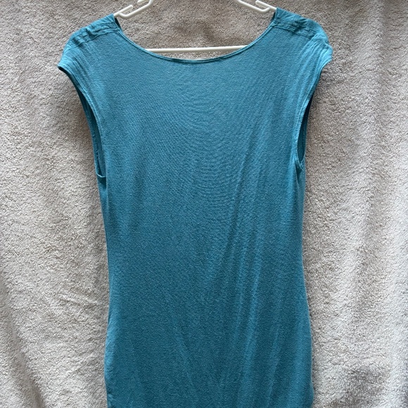 VGUC Women's Max Studio size S blue top with draping/cowl neck, gathered sides. - Picture 3 of 6